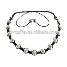 Colar de shamballa branco com bolas de cristal 13pcs